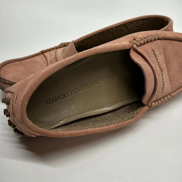 Manolo Blahnik Penny Loafers Shoes Slip On Suede Leather Light Pink Size 38 US 8 - Picture 9 of 13